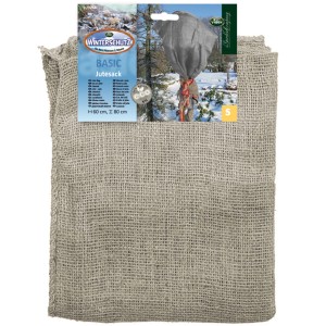 Grauer Jutesack 80x60 cm zum Schutz von Pflanzen vor Kälte und Frost.