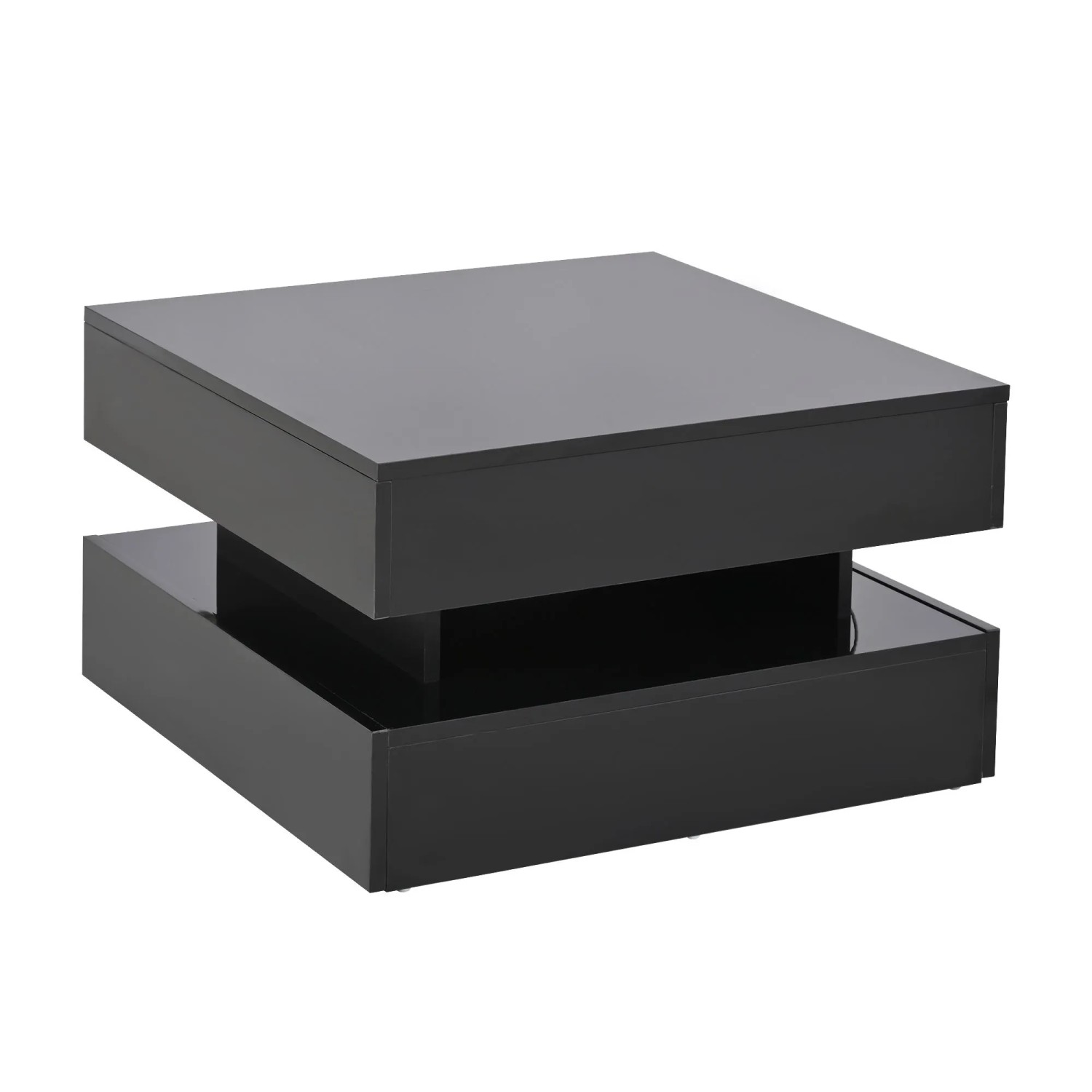 Okwish Wohnzimmertisch Anhebbarer Beistelltisch Mit Led/2 Schubladen 65 × 65 Cm Schwarz