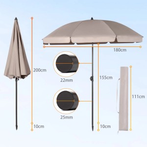 Sekey Sonnenschirm 180cm mit Tragetasche und Bodenhülse, Maße und Details.