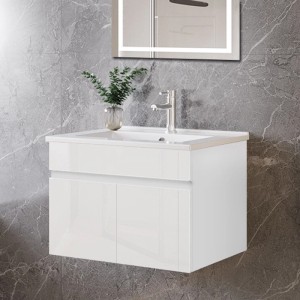 AICA Badmöbel Set 60 cm: Weißer Hochglanz Unterschrank mit Keramik-Waschbecken und Softclose-Funktion. Modernes Design.