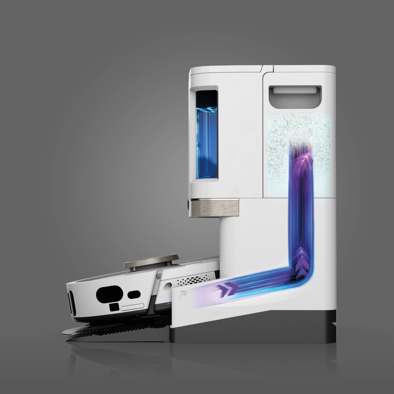 Shark Saug- und Wischroboter RV2800ZEEUWH mit Basisstation zum automatischen Entleeren und Aufladen.