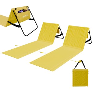 2er Set gelbe 24MOVE Strandmatten mit Rückenlehne, klappbar mit Tasche und Gurt.