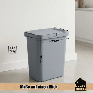 BigDean 2 Stück 12 Liter Mülleimer Grau Mit Deckel Henkel Und Mülltütenbefestigung