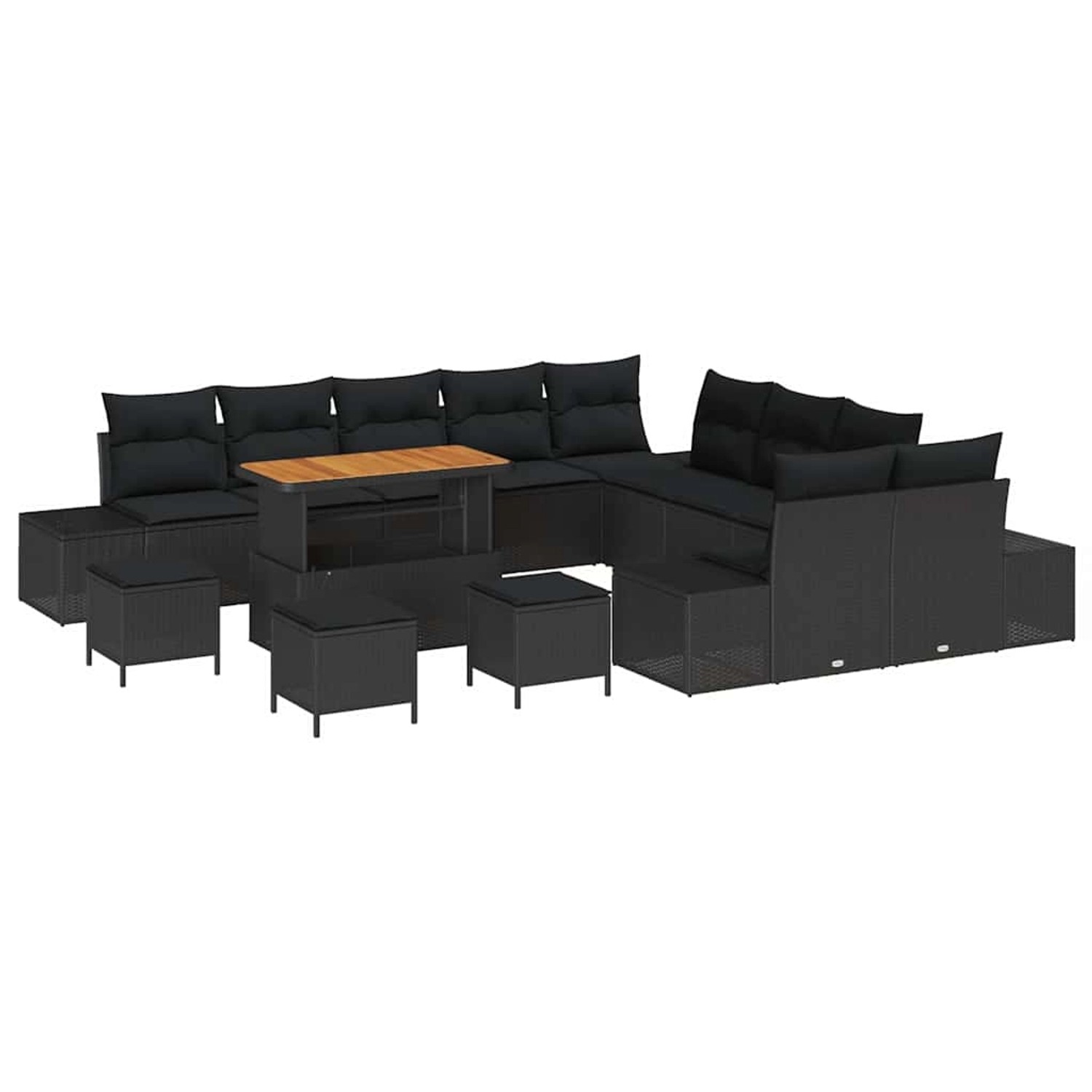 vidaXL Garten-Sofa-Set mit Kissen 14-Tlg Schwarz Poly Rattan 3362849 günstig online kaufen