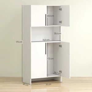 Weißer HOMCOM Küchenschrank (79x40x175cm) mit offenen und geschlossenen Fächern.