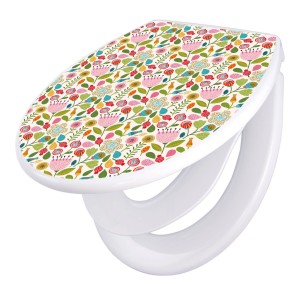 Banjado Familien WC-Sitz mit Blumenmuster, Absenkautomatik und integriertem Kindersitz.