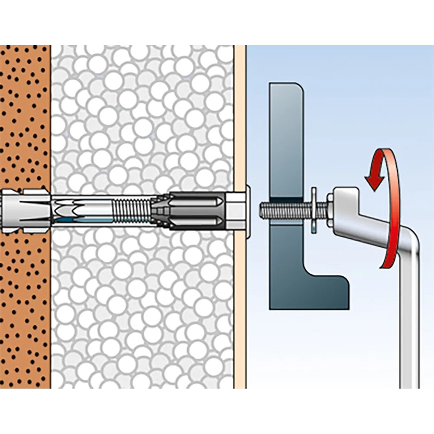 Abstandsmontagesystem Fischer Thermax 10/140 zur Befestigung in gedämmten Fassaden.