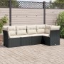 Schwarze 5-tlg. vidaXL Garten-Sofagarnitur aus Poly Rattan mit cremeweißen Kissen.