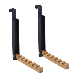 Relaxdays Türgarderobe 2er Set Eisen Lotusholz Schwarz Klappbar 21 x 2,5 x 18 cm 150 g