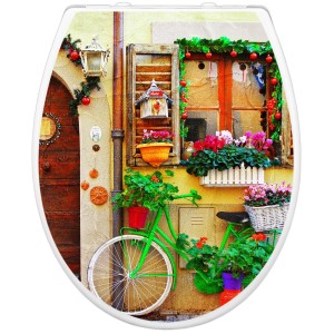 Banjado WC-Sitz Familie mit grünem Fahrrad Motiv. Klodeckel mit Kindersitz und Absenkautomatik.