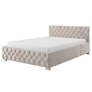 Juskys Polsterbett Nizza 120 x 200 cm mit Bettkasten & LED Beleuchtung in Beige