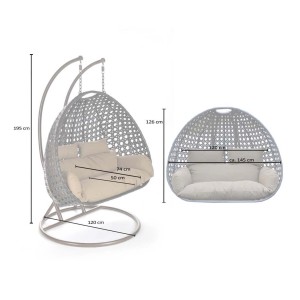 Home Deluxe Hängesessel Twin Polyrattan Schwarz mit Maßangaben.
