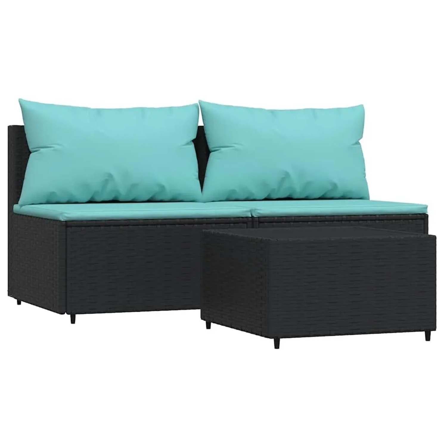 vidaXL 3-Tlg Garten-Lounge-Set mit Kissen Schwarz Poly Rattan 319803