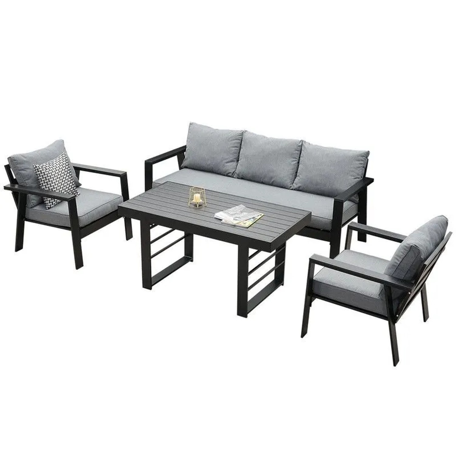 MeXo Aluminium Dining Lounge Outdoor mit Esstisch für 5 Personen Schwarz günstig online kaufen