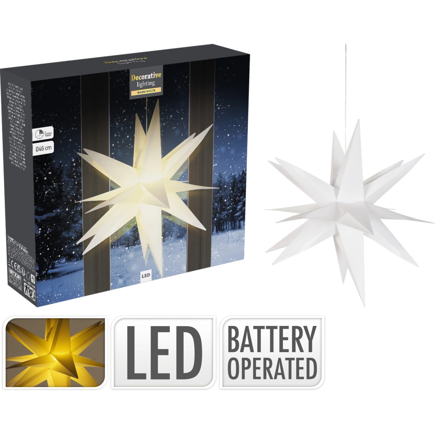 Deko-Leucht-Stern Weiß mit LED - Ø 46 cm günstig online kaufen