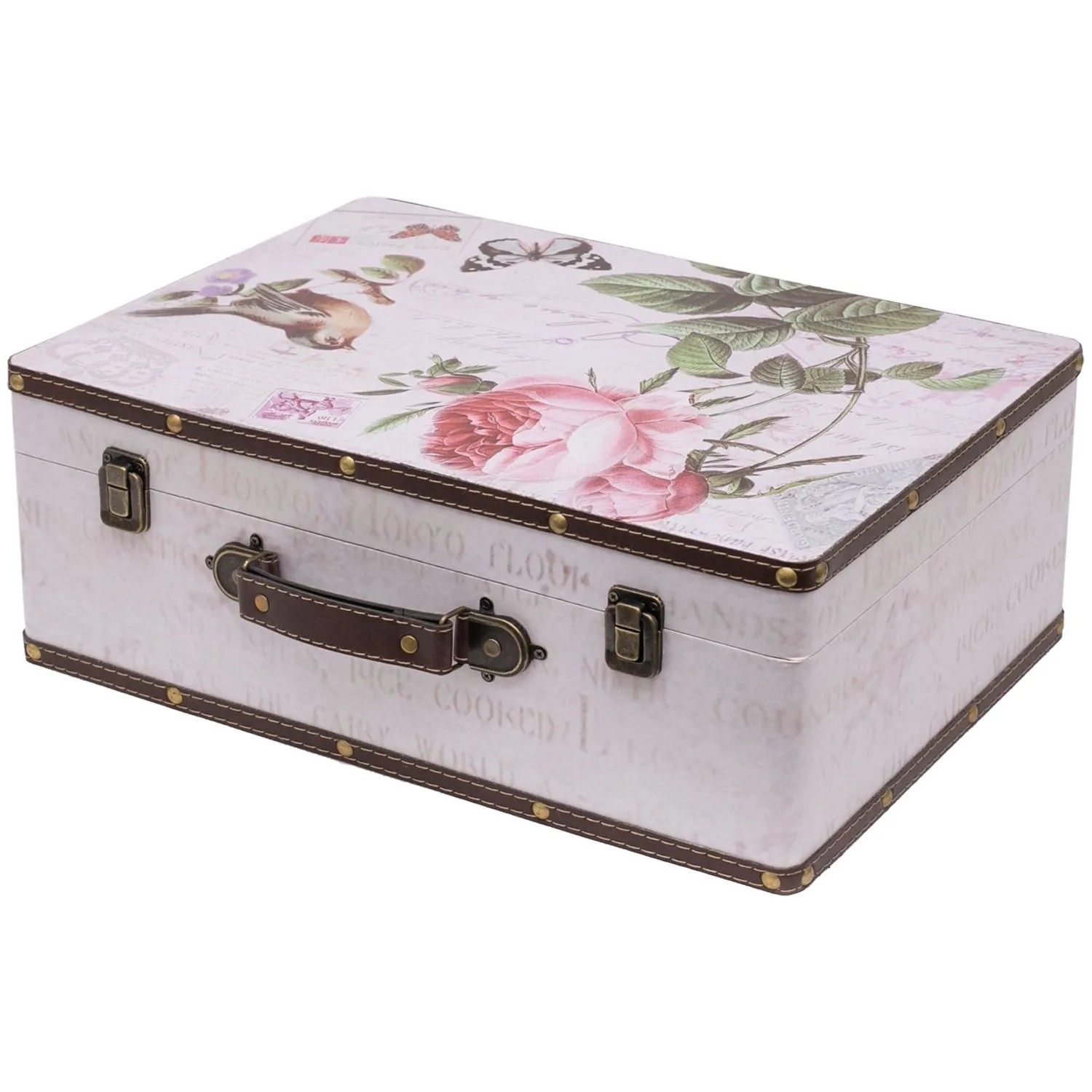HMF VKO102 Vintage Vintage Koffer Truhe Holzkiste Holz 44 x 32 x 16 cm Deko Rose
