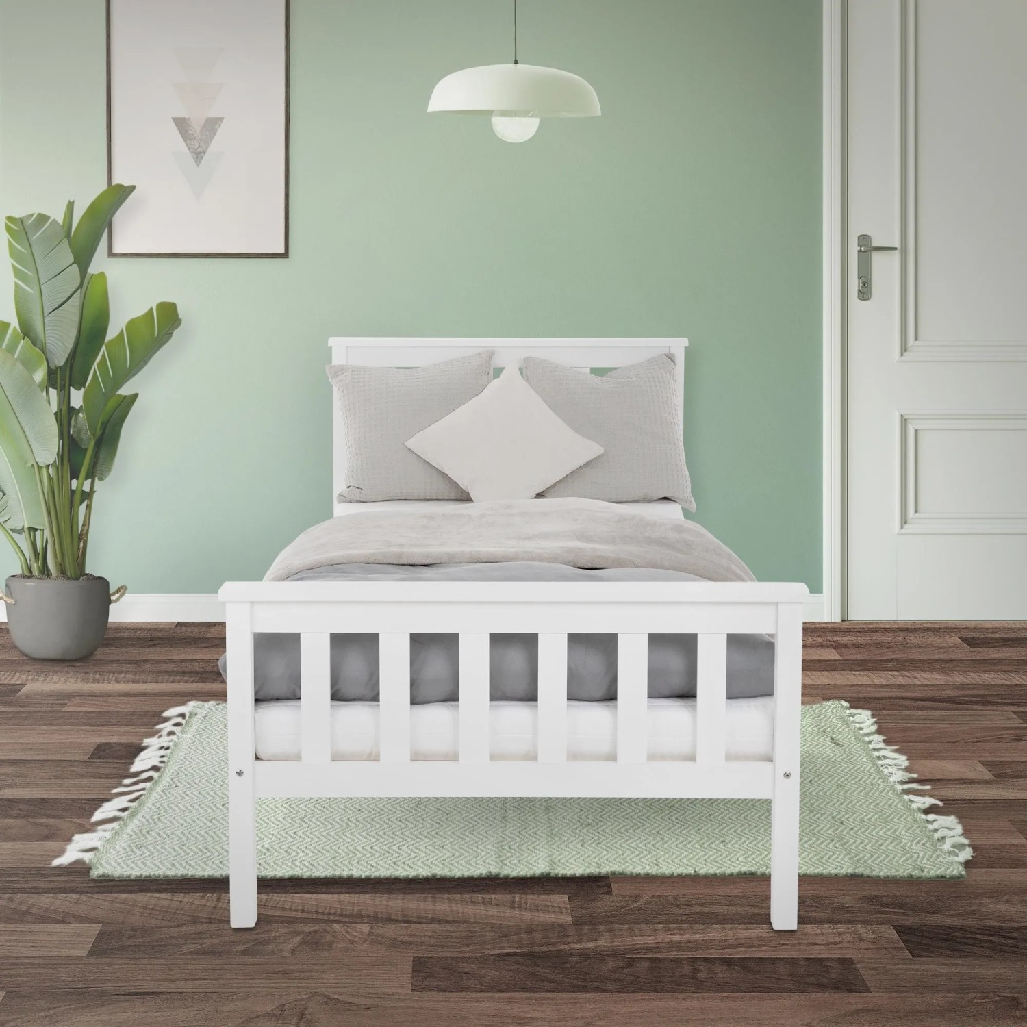 Weißes ML-Design Holzbett, 90x200 cm, mit Lattenrost. Bettgestell für Kinder- oder Jugendzimmer.