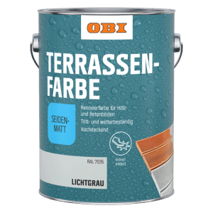 Dose OBI Terrassenfarbe, 2,5 l, Lichtgrau (RAL 7035), seidenmatt für Holz- und Betonböden.