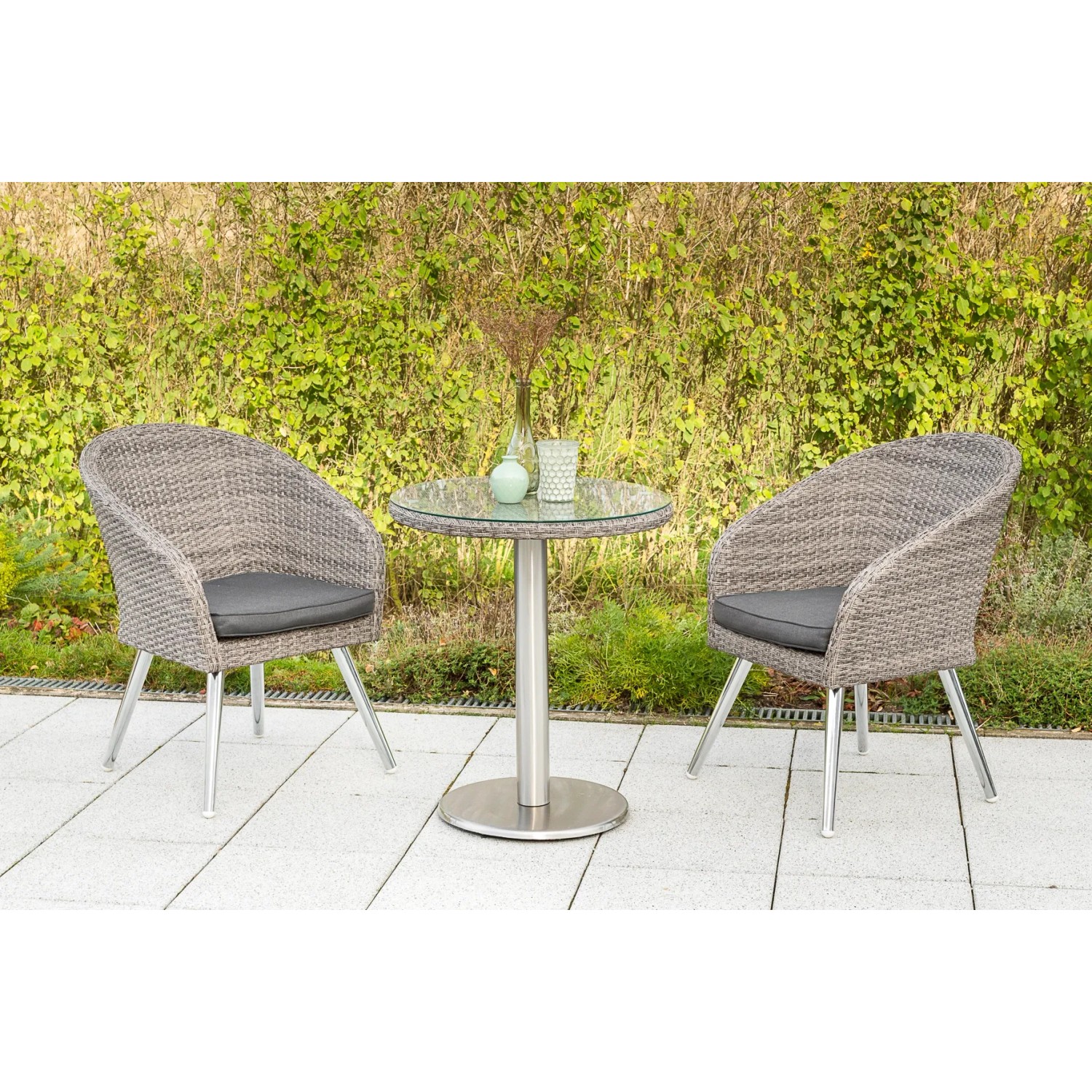 Merxx Boulevard Set 3-tlg. 2 Sessel inkl. Kissen Gartentisch Ø 65 cm
