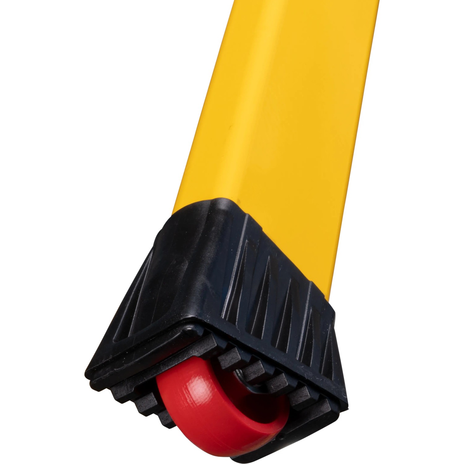 Detailaufnahme: Gelber Krause Klapptritt Rolly mit Rollen für Mobilität.