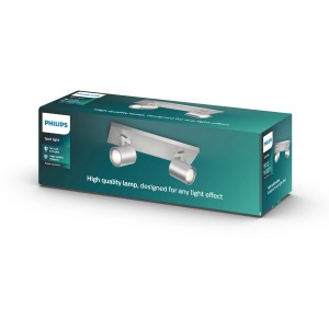 Verpackung der Philips Spot 2er Runner Aluminium Leuchte. Moderner 2-flammiger Spot für GU10 Leuchtmittel.