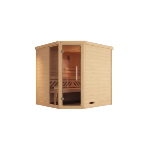 Weka Elementsauna Kemi Eck mit Glastür, Fenster und Saunaofen im Sparset.