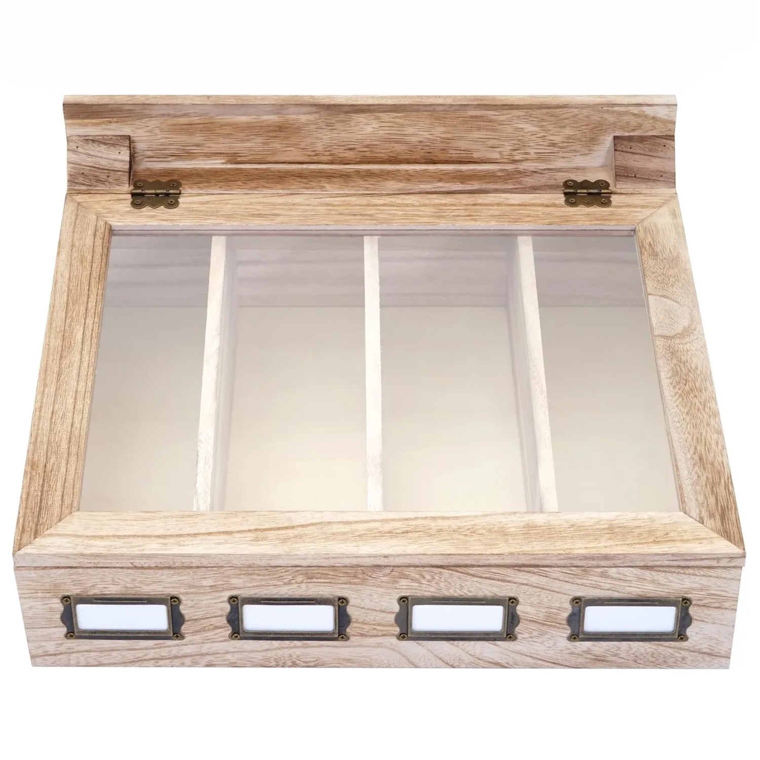 MCW Aufbewahrungsbox C25, naturbraun, mit 4 Fächern, Sichtfenster und Etikettenhalter.
