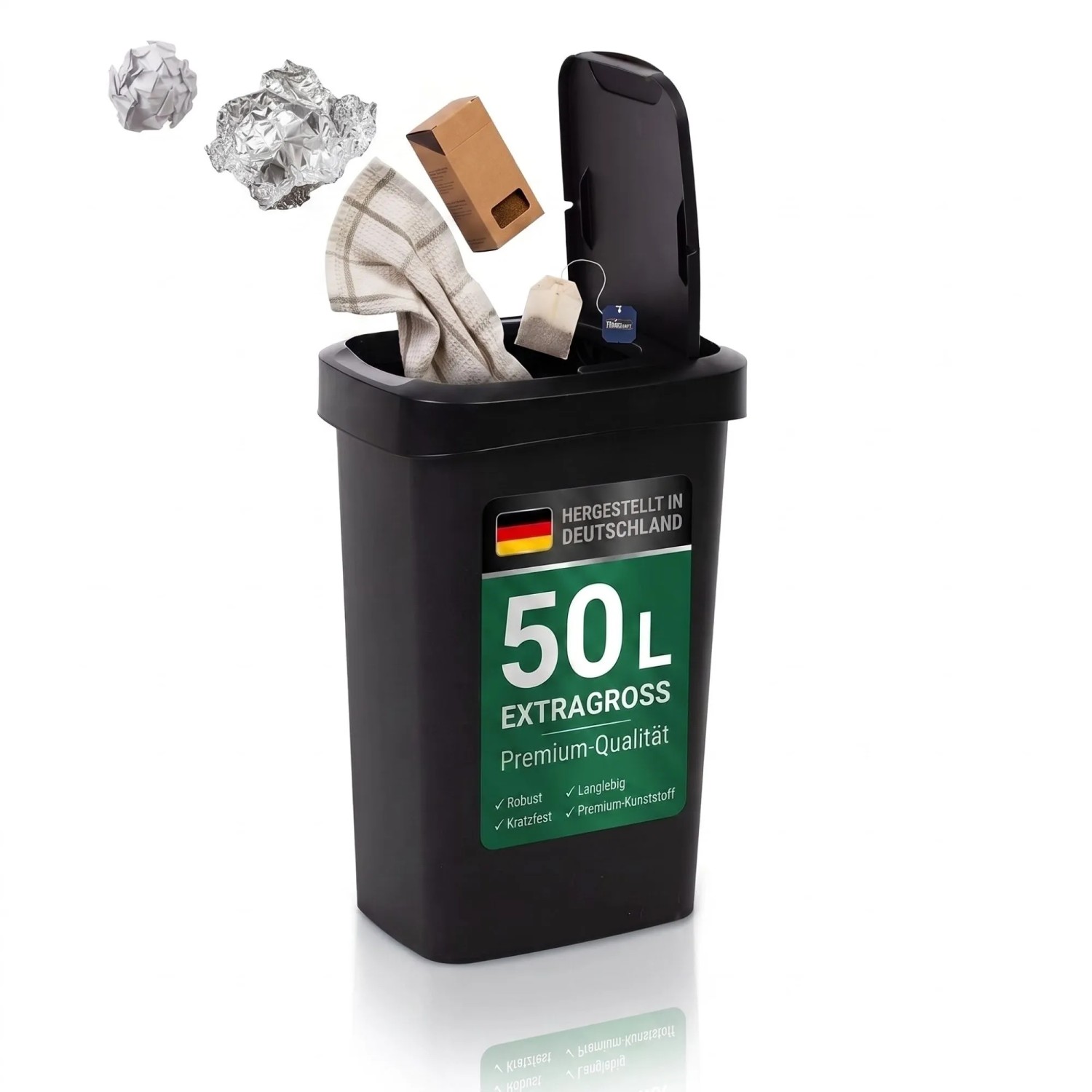 BigDean Mülleimer Mit Deckel 50l Mit Schwingdeckel Und Klappdeckel Schmal & Platzsparend