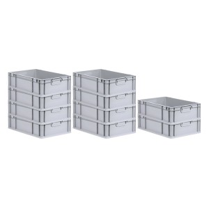 PROREGAL SparSet: 10 graue Euroboxen NextGen Grip, 17x40x60 cm, 34 Liter, stapelbar.