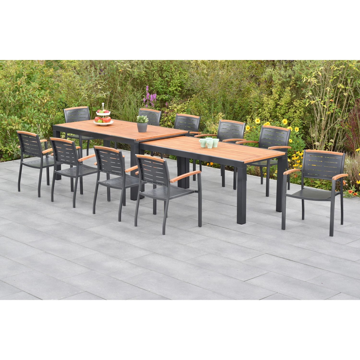 Merxx Tinos Set 11-tlg. mit Flex-Gartentisch Ausziehbar 180/360 x 100 cm günstig online kaufen