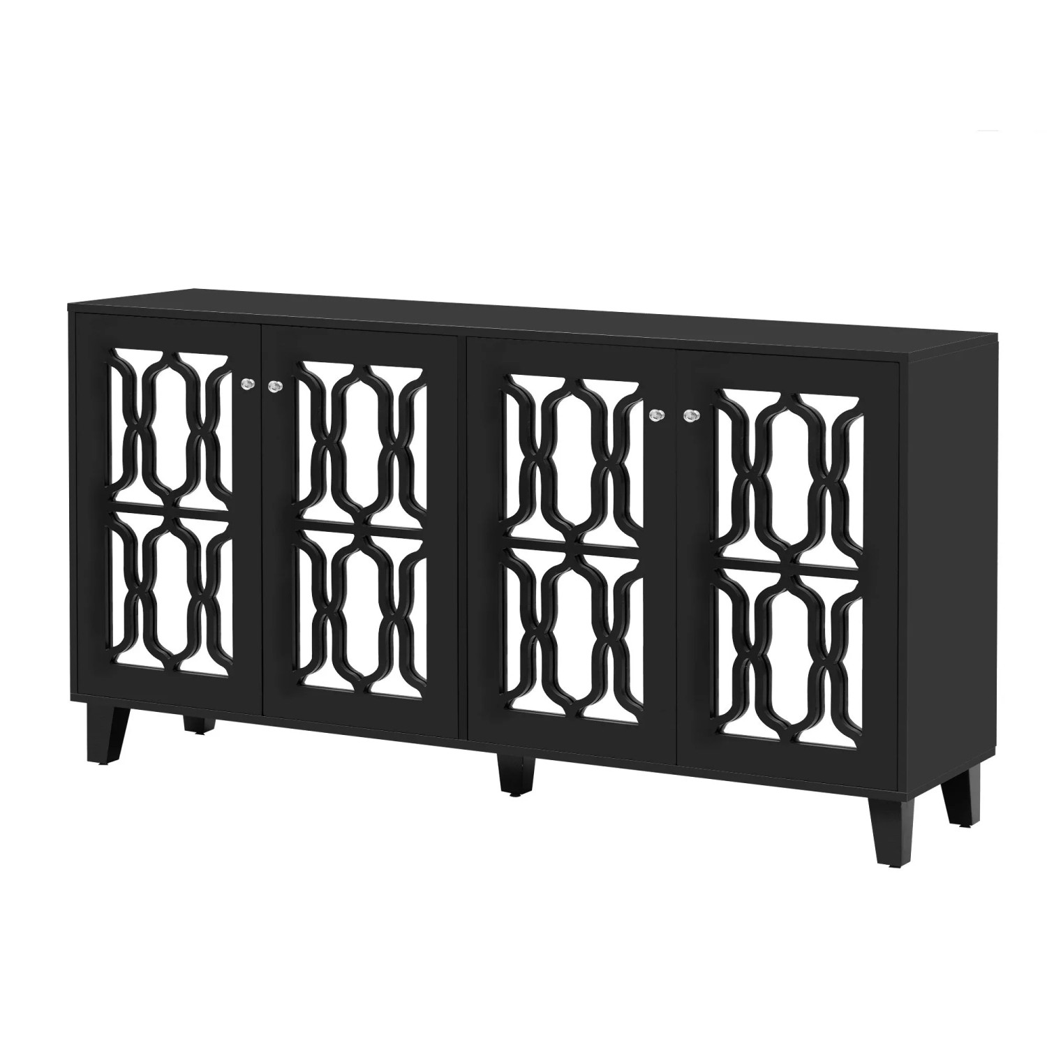 okwish Sideboard mit 4 Türen Kristallgriffen Wohnzimmer Esszimmer 160x40x84cm Schwarz