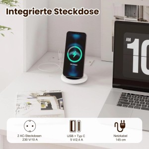 Costway Schreibtisch mit Ladestation & Steckdose Weiß