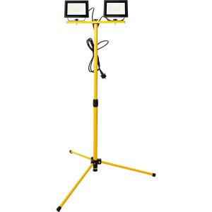 LED's Work LED-Arbeitsleuchte mit Stativ, 60W, 4000K, IP54, gelbes Stativ mit zwei Strahlern.