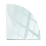 Transparente Viertelkreis Glasbodenplatte für Kamin, 100x100 cm, aus gehärtetem Glas. Funkenschutzplatte.