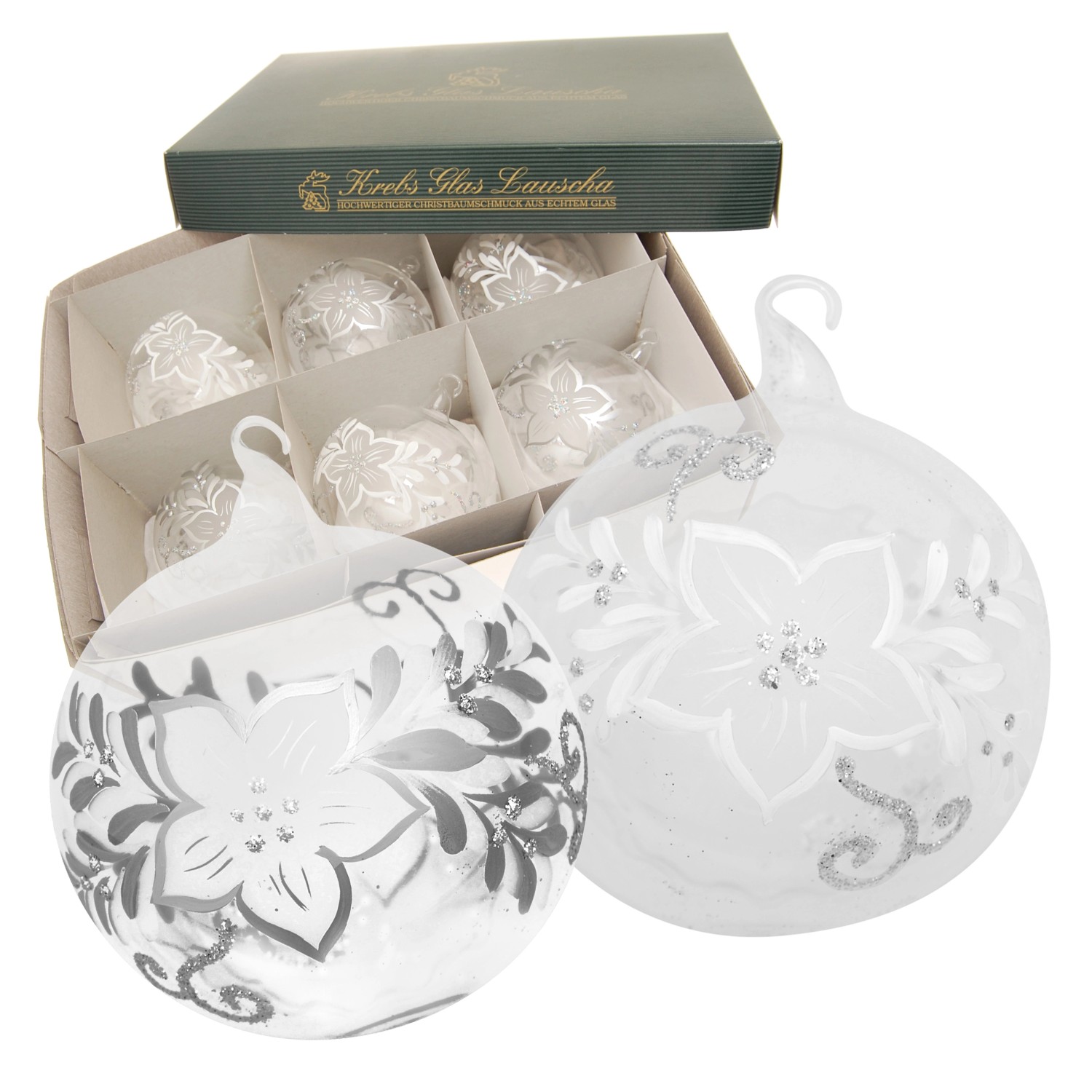 Krebs Glas Lauscha Weihnachtskugeln Frostige Blume 6-tlg. 8cm