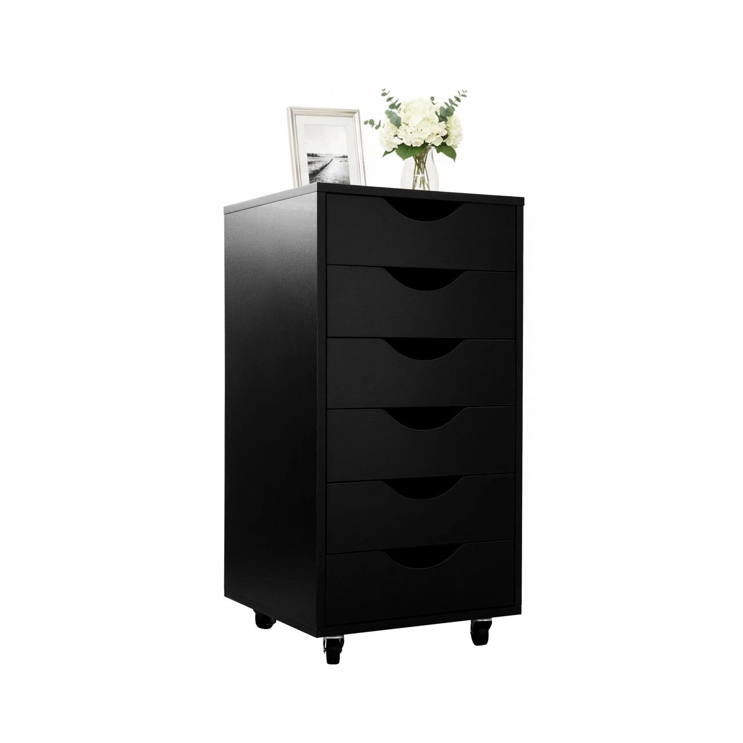 Relaxdays Rollcontainer MDF Schwarz 6 Schubladen Mit Rollen und Bremsen 78 cm x 40 cm x 40 cm 19,7 kg