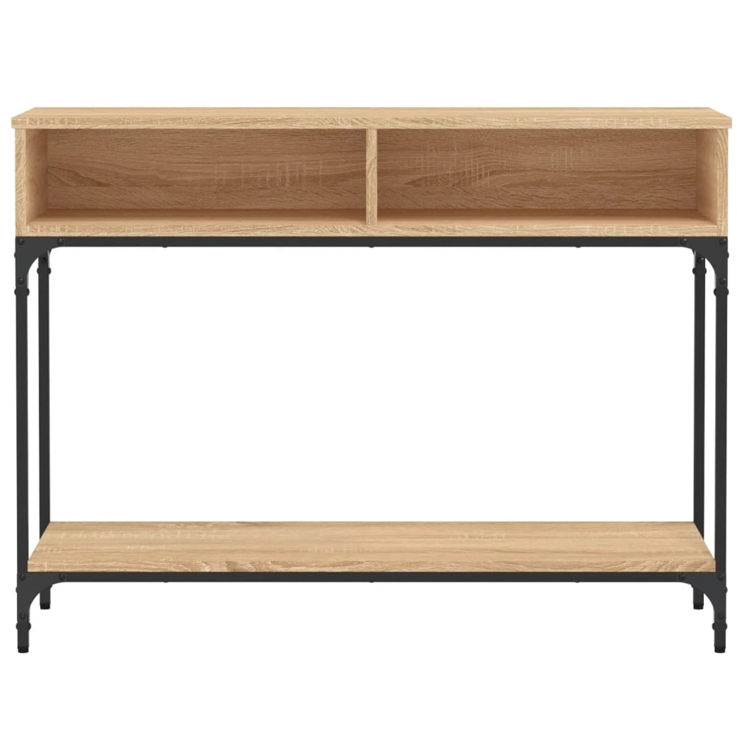 vidaXL Konsolentisch Sonoma-Eiche, 100x30,5x75 cm, mit Fächern und Ablage, Holzwerkstoff und Metallgestell.