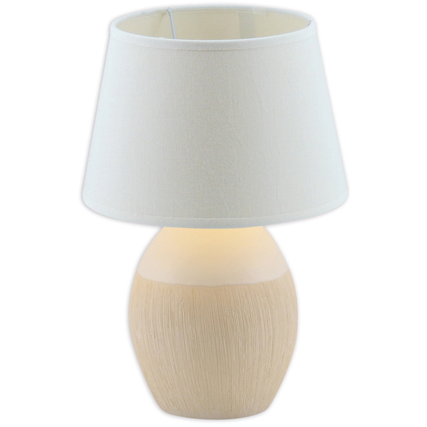 Weiße Näve Tischleuchte Sullivan aus Keramik mit Textilschirm, Ø 20 cm. Nachttischlampe.