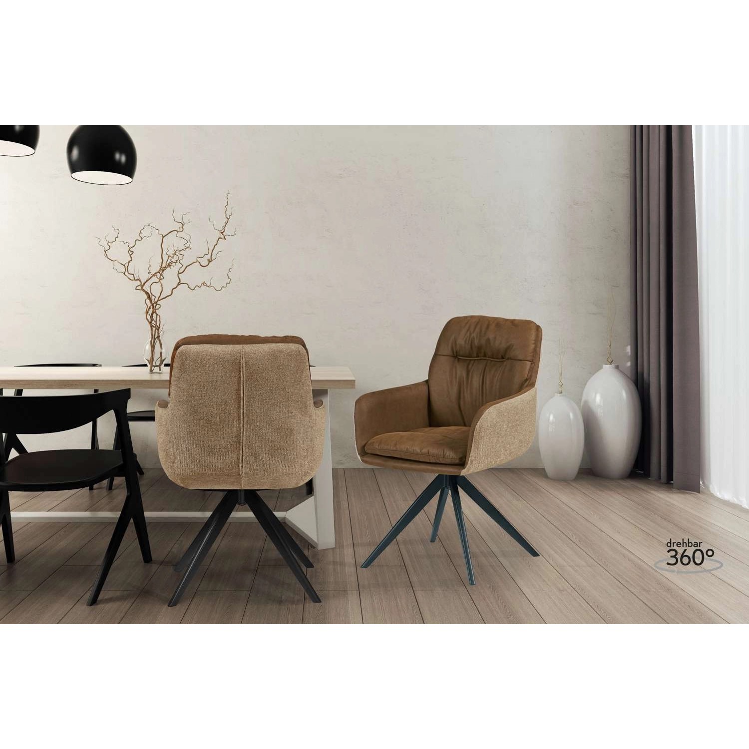 MeGusta Moderner Stuhl Drehstuhl Beige Polsterstuhl Esszimmerstuhl 
