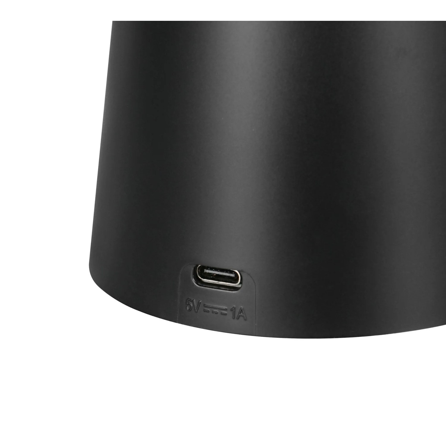 Detailaufnahme: Schwarze LED-Tischleuchte Martini mit USB-C Anschluss.