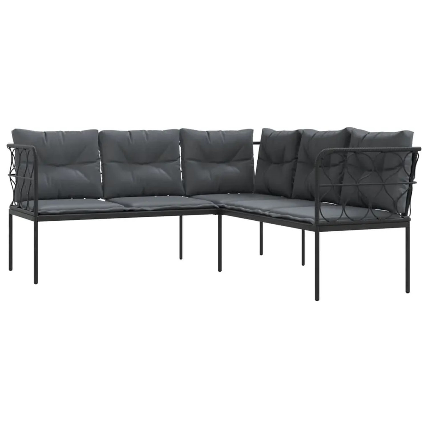 vidaXL Gartensofa in L-Form mit Kissen Schwarz Stahl und Textilene 4008110 günstig online kaufen
