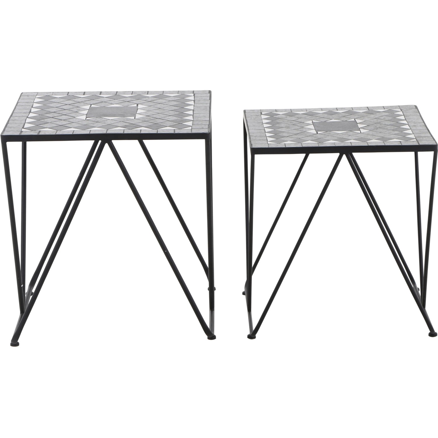 Siena Garden Como Gartentische, quadratisch, grau, 51x51 cm, 2er Set mit Mosaikmuster.