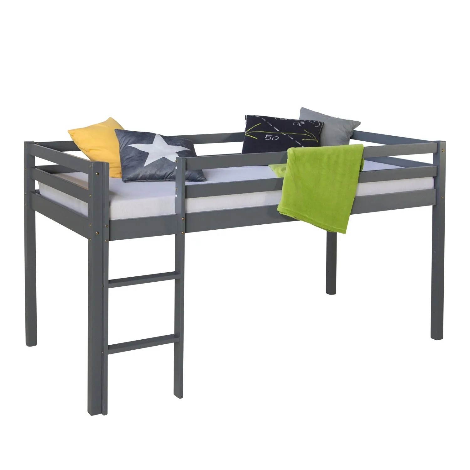 Homestyle4u Kinderbett 90x200 mit Lattenrost in Grau 2256