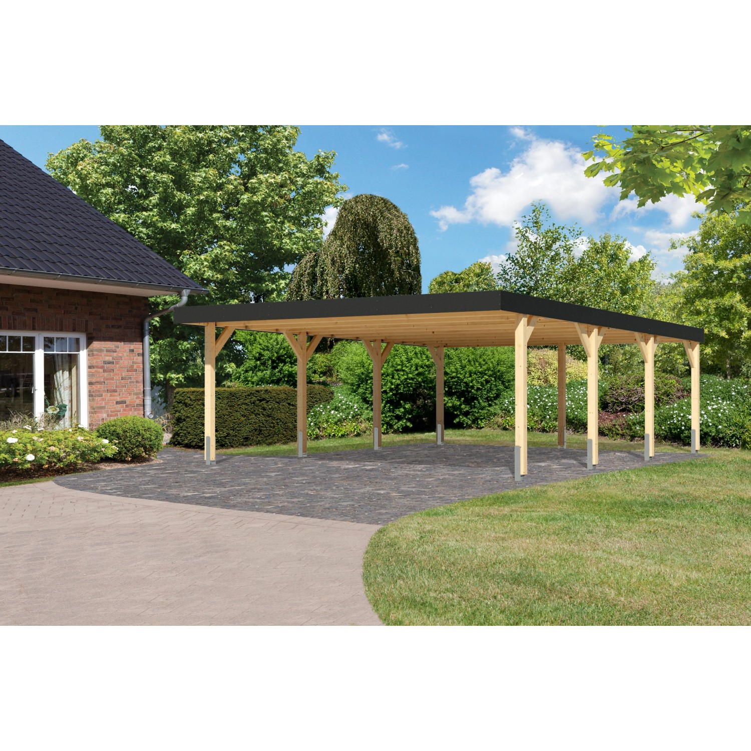 Karibu Doppelcarport Leimholz 2 Naturbelassen 246,5 x 528 x 700 cm günstig online kaufen