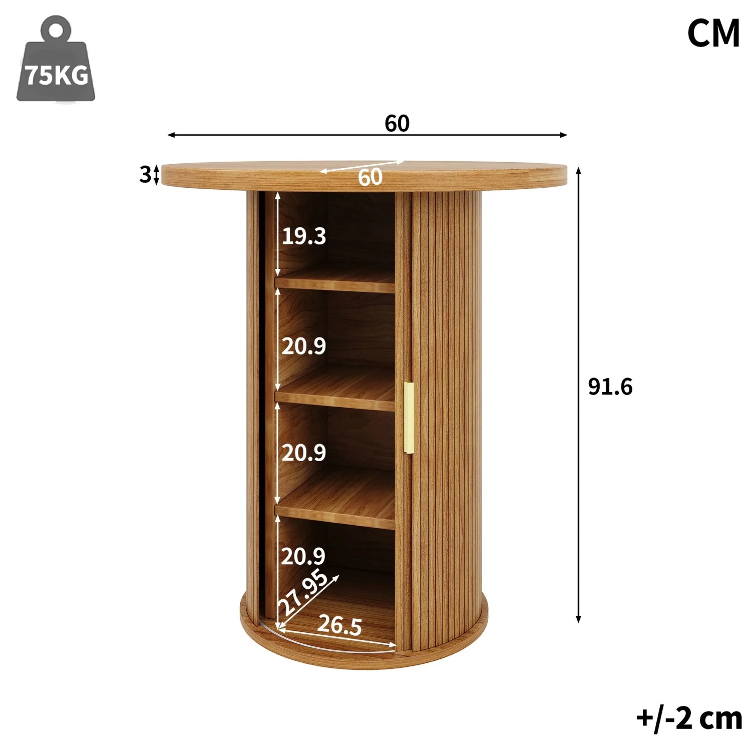 Merax runder Bartisch in Holzoptik mit integriertem Stauraum, 4 Etagen und Schiebetür. Ideal für Essgruppen.