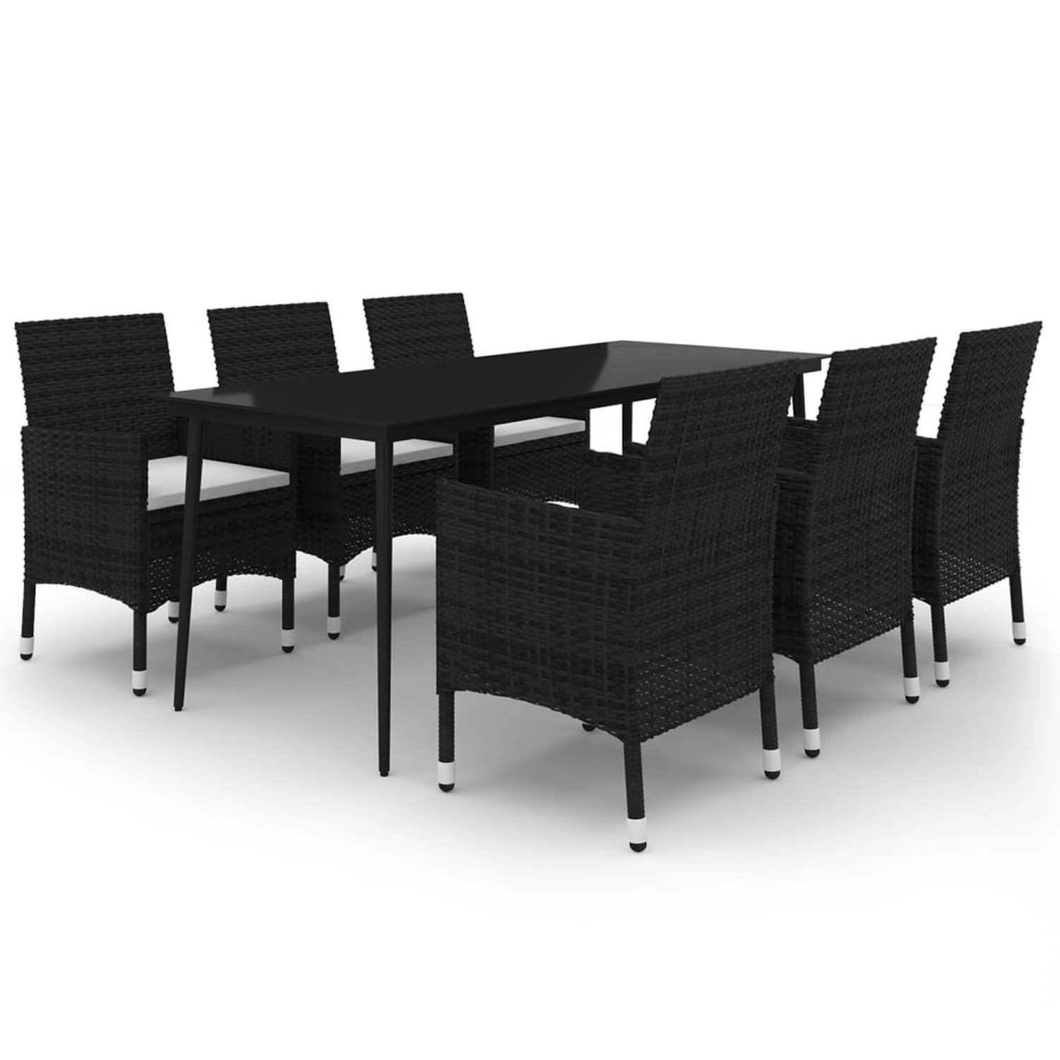 vidaXL 7-Tlg Garten-Essgruppe mit Kissen Poly Rattan und Glas 3099731
