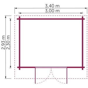 Grundriss Kiehn-Holz Gartenhaus KH 44-002, 300x230 cm, unbehandeltes Holz.