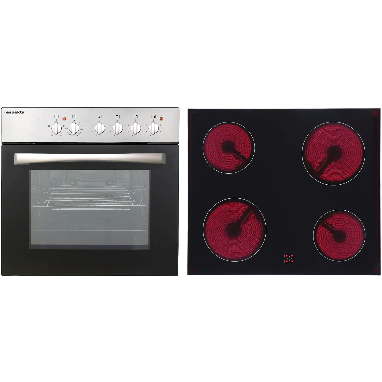 Respekta Einbauherd-Set: Backofen und Glaskeramikkochfeld für die Küchenzeile KB250WWC.