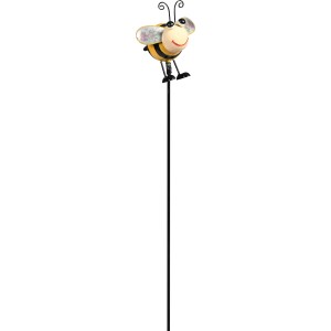 Mehrfarbiger Gartenstecker Biene aus Metall, 95 cm hoch, zur Dekoration von Beet und Pflanzkübel.