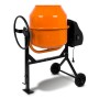 EBERTH Betonmischer 140L, elektrisch, mobil. Baumaschine mit Stahlgestell und schwenkbarer Trommel.